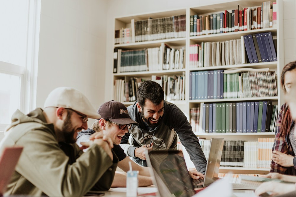 Students studying together in a library